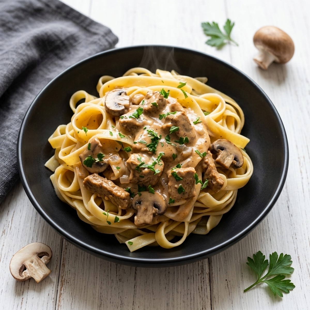 Creamy Beef Mushroom Fettuccine