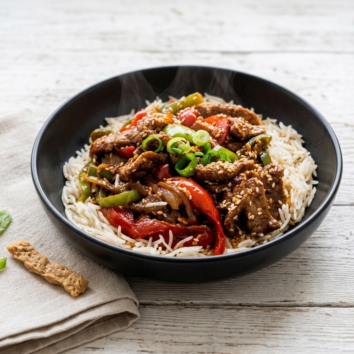Vegan Mongolian Beef & Basmati Rice